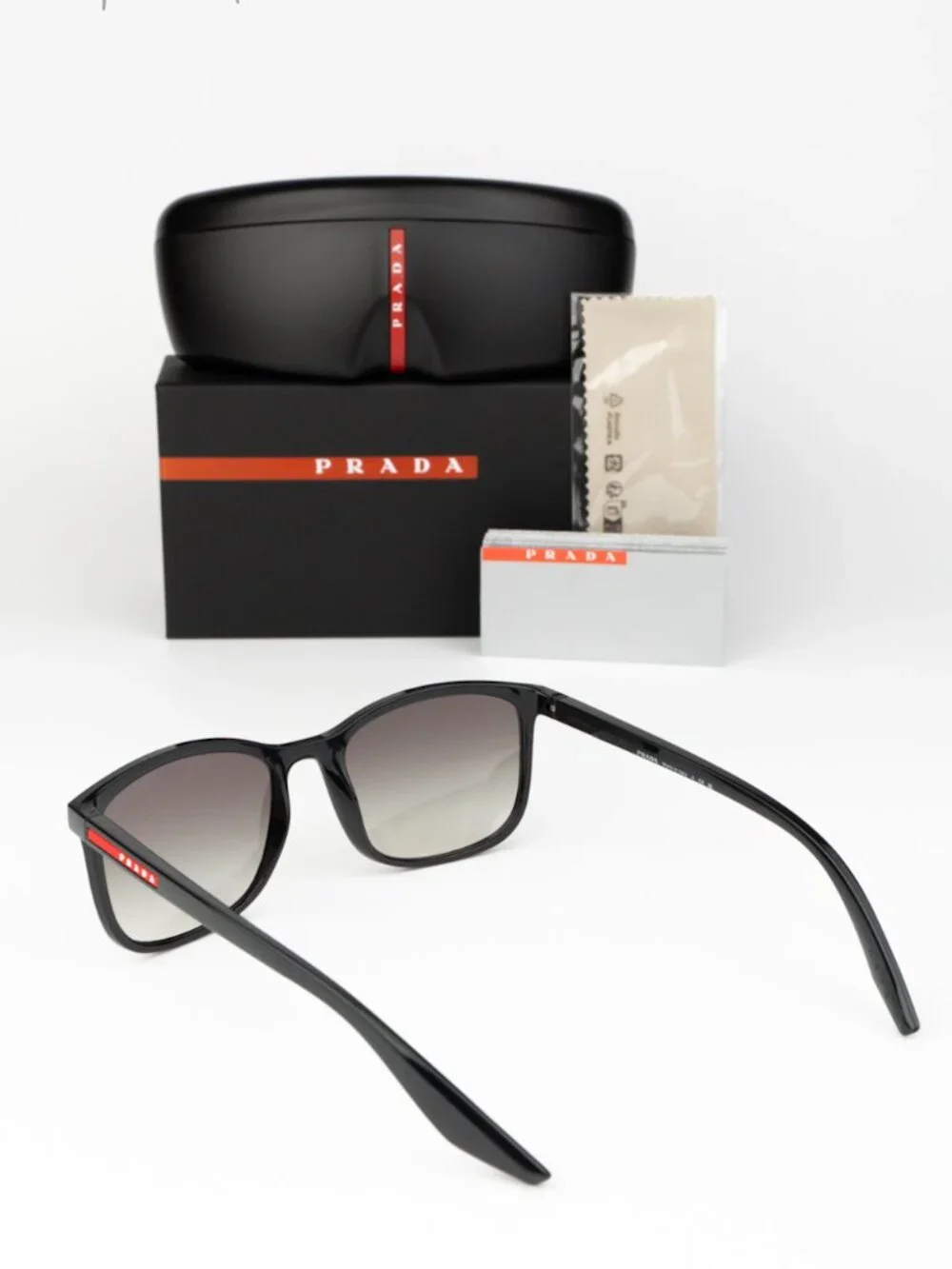 Prada Linea Rossa Women Sunglasses Black Grey Gradient Square PSA08S 1AB0A7 NEW